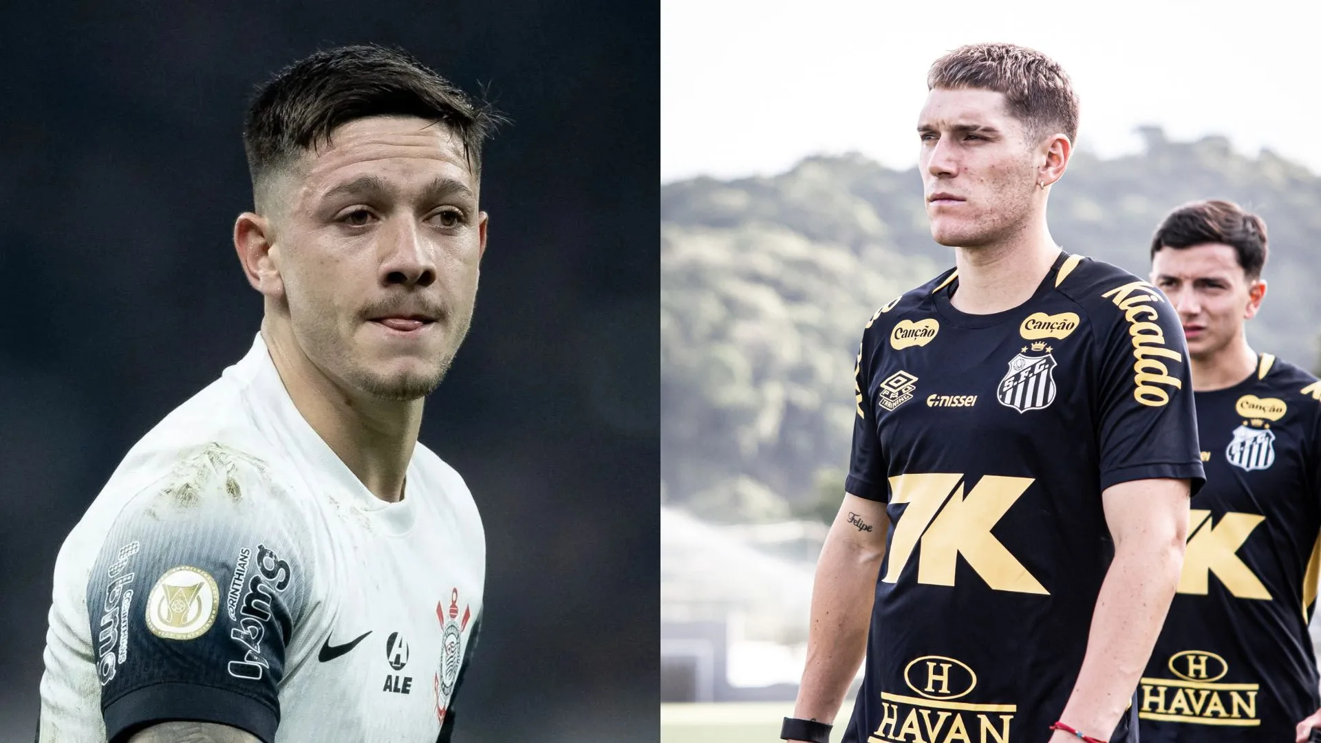 Sormani crava Rollheiser, do Santos, acima de Garro, do Corinthians